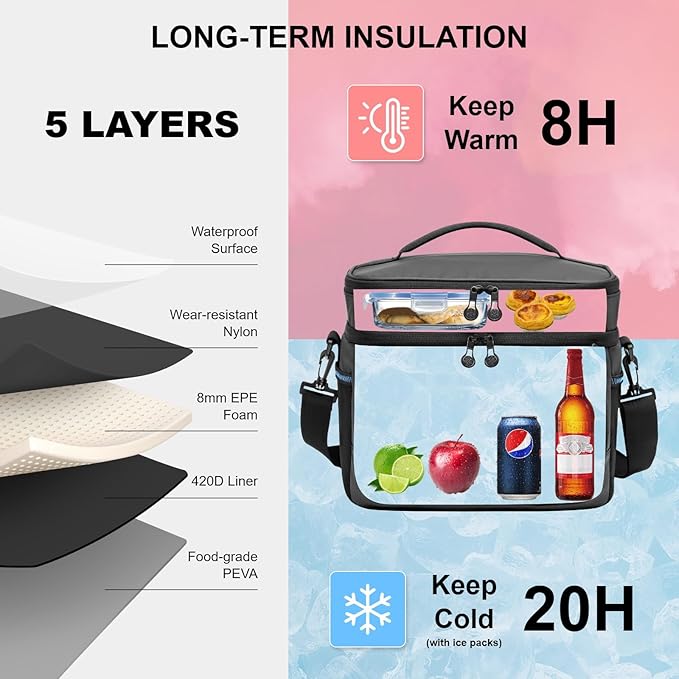 EVERFUN Small Cooler Lunch Box Mini Leak-Proof Soft Double Deck 24 Can Personal Insulated Collapsible Portable Waterproof Lunch Bag Ice Chest for Men Women Work Travel Car Picnic Beach