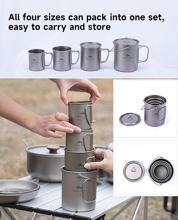 iClimb Titanium Cup Camping Coffee Mug Ultralight Compact with Foldable Handle (300ml)
