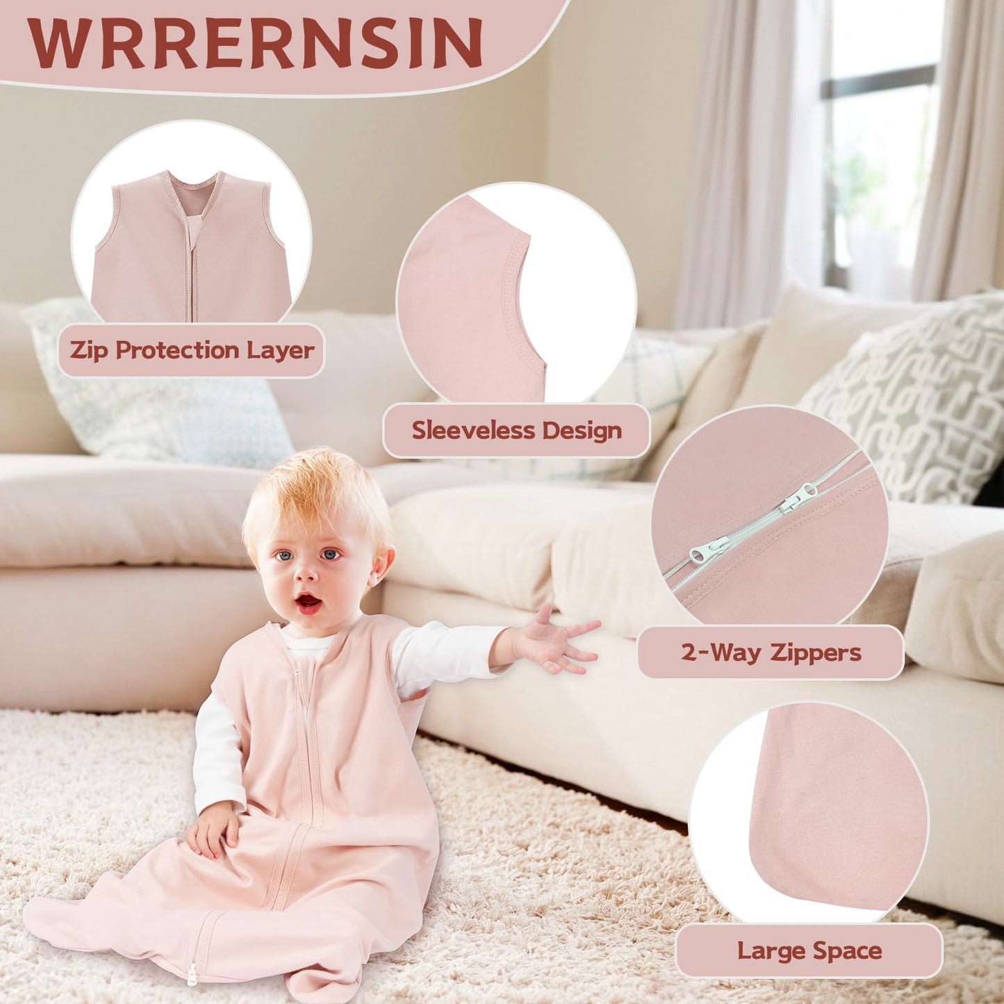 Wrrernsin Baby Sleep Sack 0-6 Months,100% Cotton TOG 0.5 Wearable Blanket for Newborn and Infant, 3