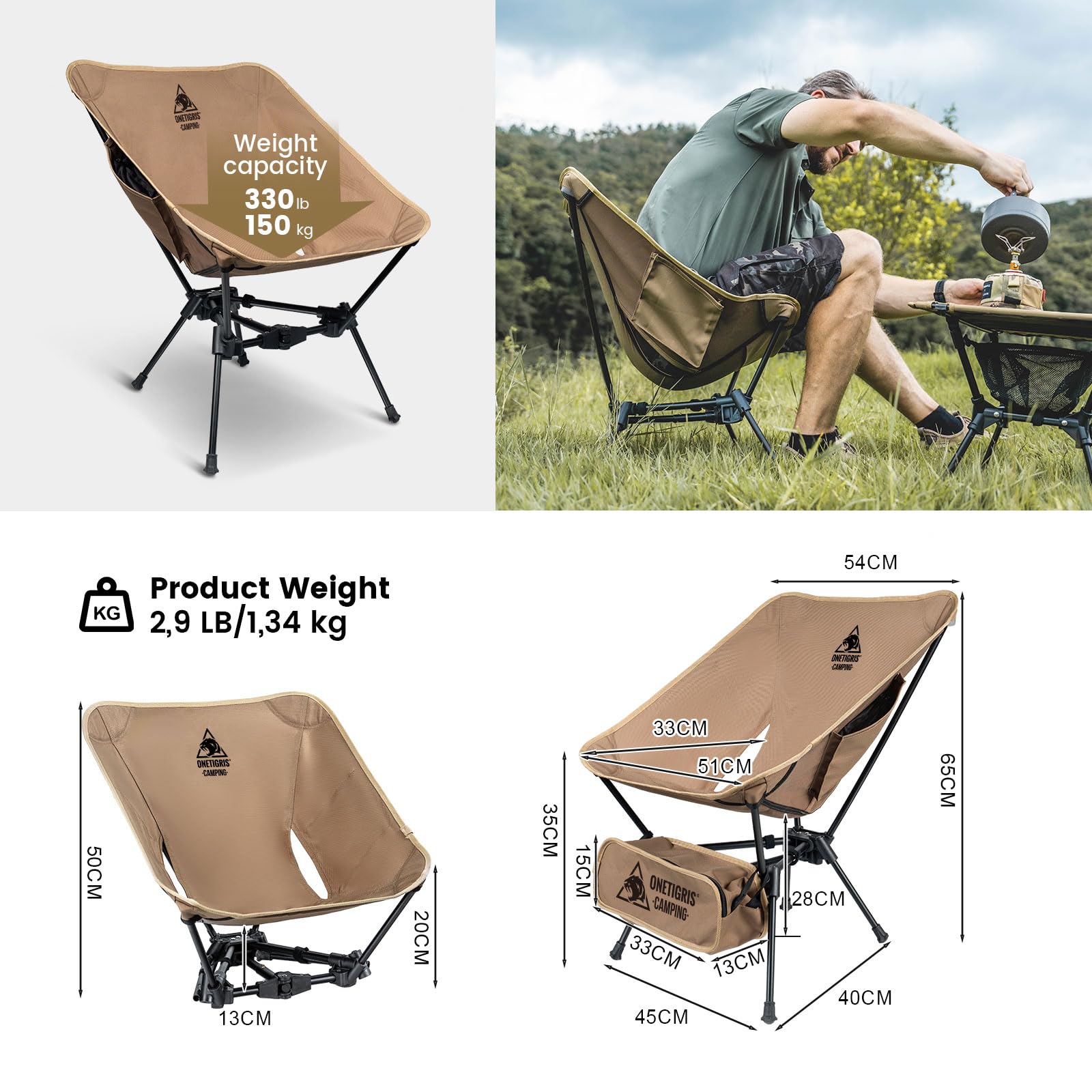 ONETIGRIS Tigerblade Camping Chair, Lightweight Folding Backpacking Hiking Chair, Compact Portable