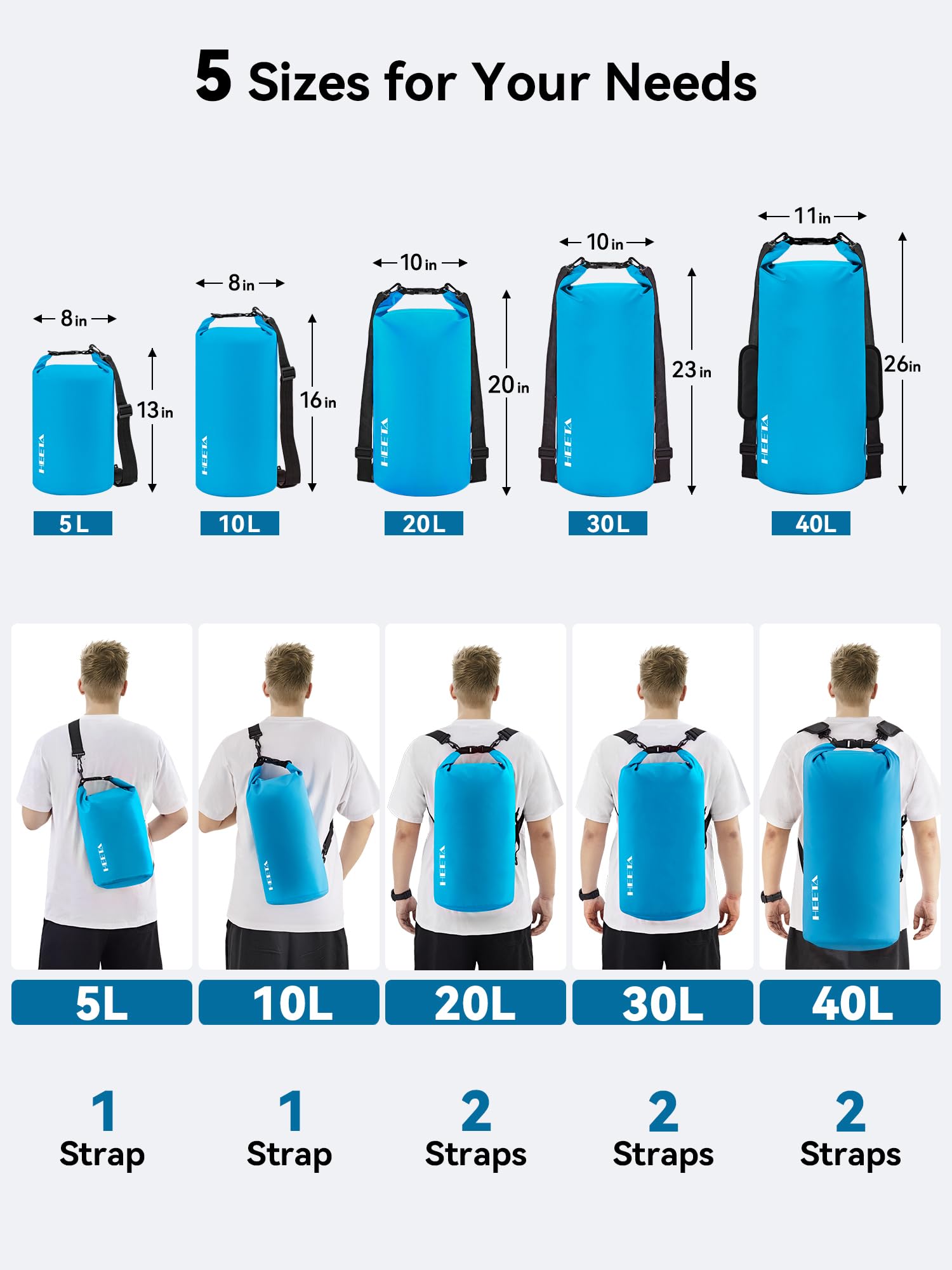 HEETA Waterproof Dry Bag for Women Men, Roll Top Lightweight Dry Storage Bag Backpack with