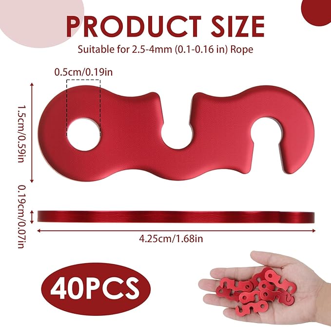 40PC Rope Tensioner, Aluminum Alloy S - Shaped Rope Tightener with Three - Eye Opening, Outdoor Camping Tent Rope Buckle, Ideal for Tent Tie Downs, Clothesline Tightening & Hiking Accessories