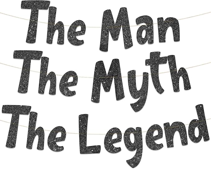 The Man The Myth The Legend Black Glitter Banner – Men’s Birthday, Bachelor Party, Retirement Party Supplies, Gifts and Decorations
