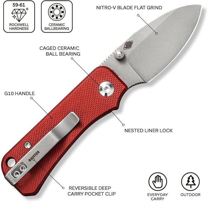 CIVIVI Baby Banter Pocket Folding Knife for EDC, 2.34" Blade Small Knife with Titanium Thumb Stud Opener C19068S-6 (Burgundy)