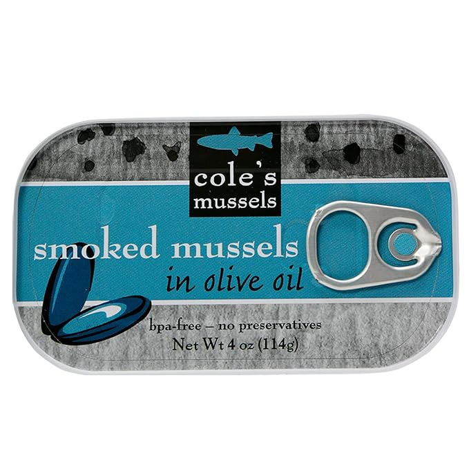COLES Smoked Mussels in Olive oil - Canned Mussels, Gluten-Free, High in Protein & Nutrients, Quality Seafood ??4 oz
