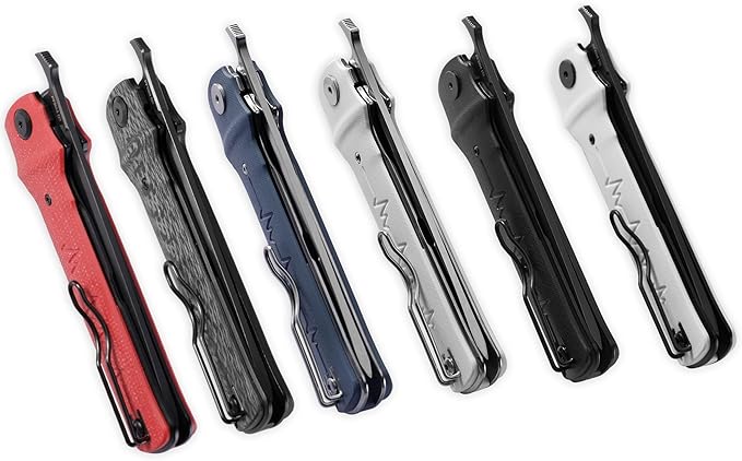 Petrified fish PFB04 Tena Folding Knife, 3.82" D2 Black Stonewashed Blade Micarta Handle Pocket Folding knife for EDC Camping Outdoor (Red Micarta Stonewashed)