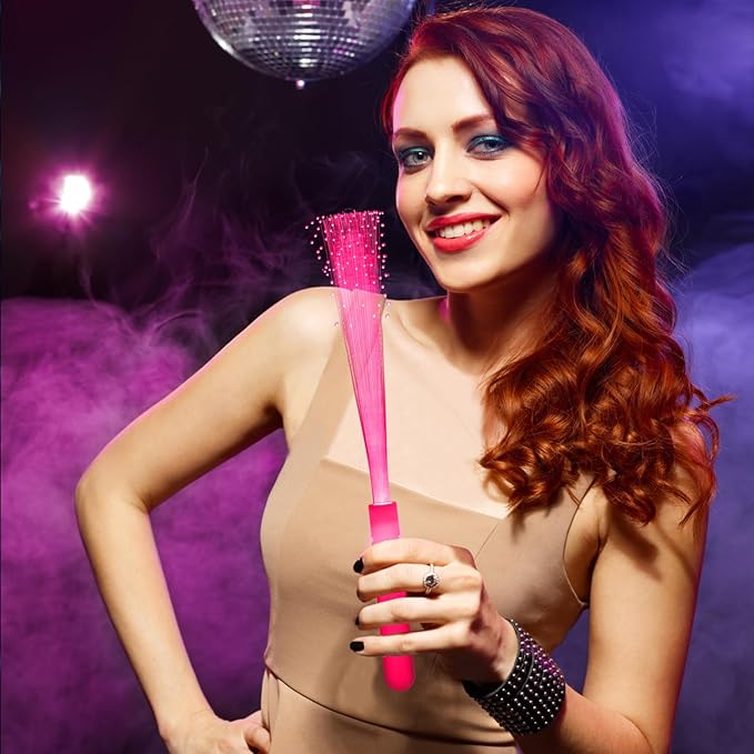 12 Pack Pink Glow Sticks Light Up Fiber Optic Stick Glow Wands Bulk with 3 Flashing Models for Valentine's Day July 4th Halloween Christmas Party Favors