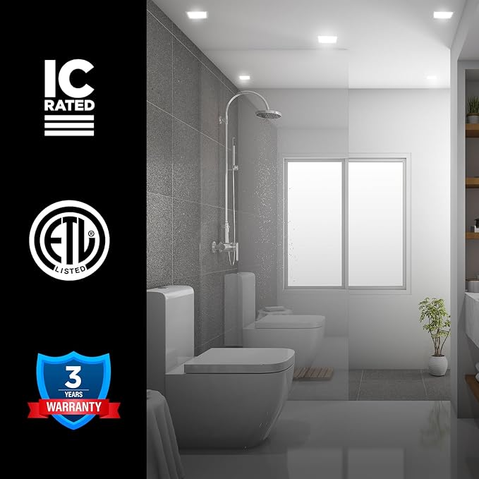 2-Inch LED Square Downlight Luminaire. Recessed Ceiling Light Fixture, 15-Watt, CCT 5 Color Changing (2700K/3000K/3500K/4000K/ 5000K), 1055 Lumens, White, Dimmable