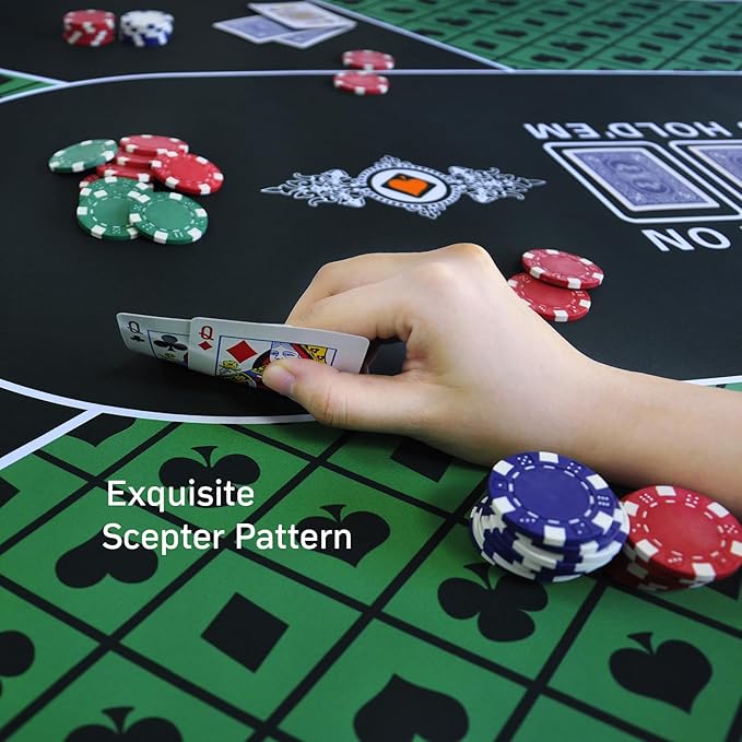 CONTINUE Upgraded Waterproof Poker Mat for 6 Players - Texas Hold'em & Blackjack - Anti-Slip Rubber Table Top Layout with Carrying Bag (47 x 24)