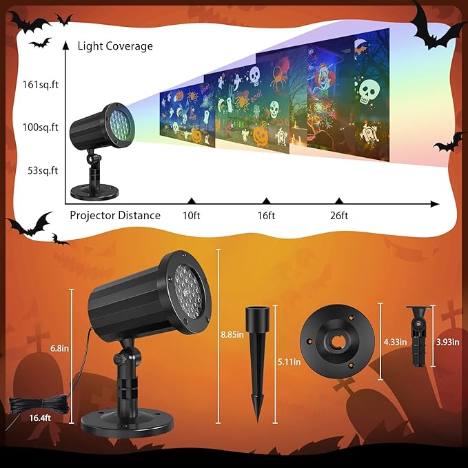 Halloween Projector Outdoor Lights, 18 Halloween Pattens LED Halloween Window Projector, Waterproof Holiday Projector Lights for Bedroom, Spotlight Landscape Decorations for Patio Garden