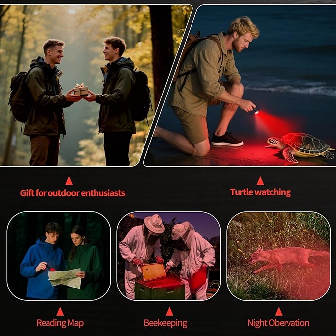 KunHe 7 Pack Red Light Flashlight 3W Mini Waterproof Aluminum Pocket Flashlight with Clip for Turtle Observation Hunting Night Vision Outdoor Activities Single Mode Gift