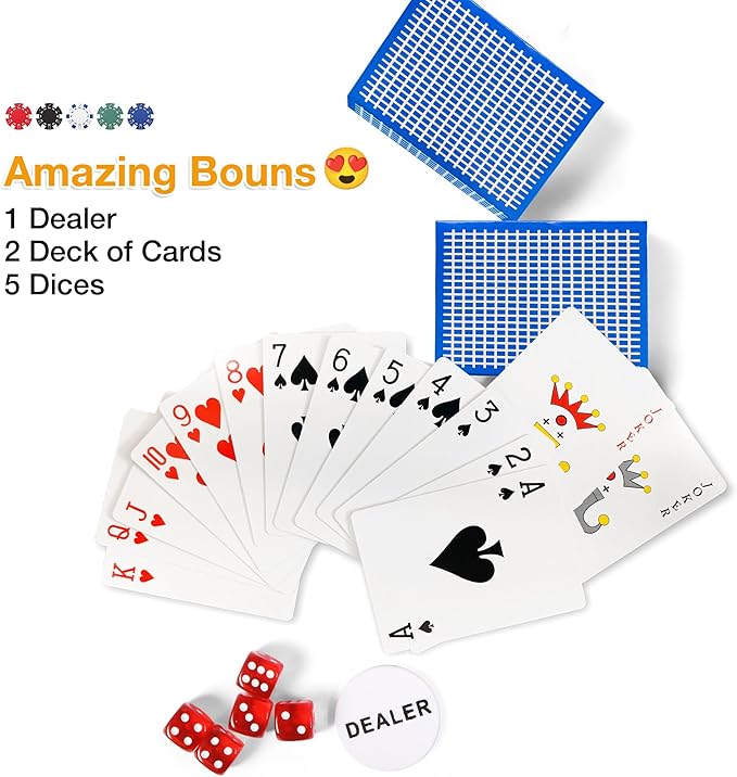 LUCKYERMORE 300 PCS Poker Chips Set 11.5 Gram Poker Set Casino Clay Poker Chips Poker Sets with Case for Texas Holdem Gambling Blackjack 1 Dealer Buttons, 2 Decks