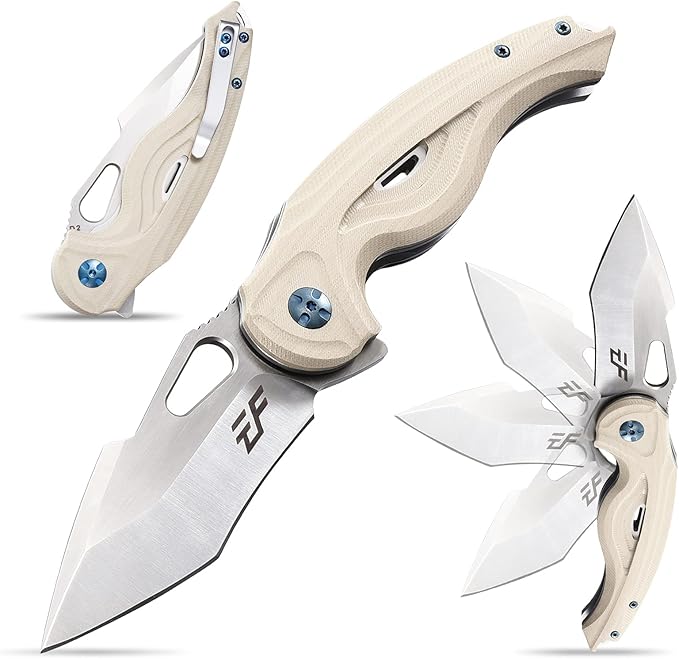 Eafengrow EF936 Pocket Knife,G10 Handle D2 Steel Blade Knife with Ball Bearing Safe Open Flipper Knife Liner Lock Tactical Tool Knives for Camping Survival Hiking (desert)