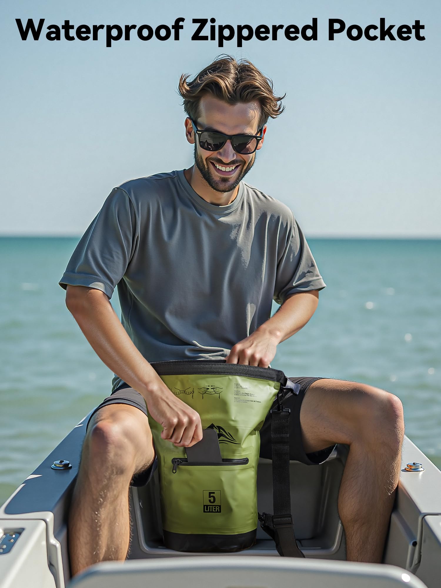 HEETA Waterproof Dry Bag Backpack with Zippered Pocket (Green, 10L)