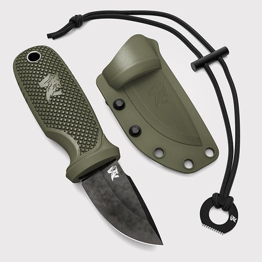 W-MINI - EDC Neck Knife with Sheath and Necklace - Small EDC Fixed Blade Knife Necklace and Belt Clip - Pocket Fixed Blade Knives - Full Tang Neck Knife with Sheath Tactical and Fire Starter