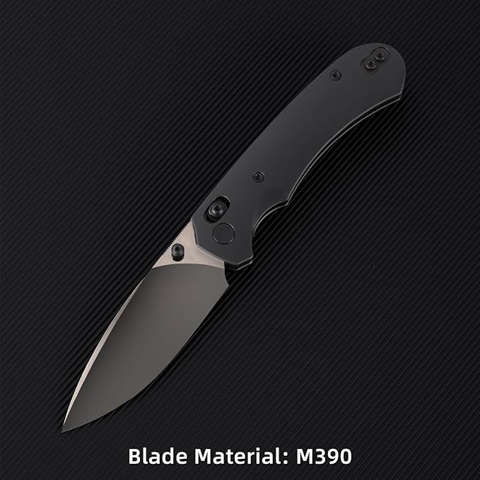 Folding Pocket Knife,3.31” M390 Blade,Erogonomic Titanium Handle,Hunting Survival Knife,EDC Knife for Hunting Camping Survival Outdoor Fishing Hiking（Black）