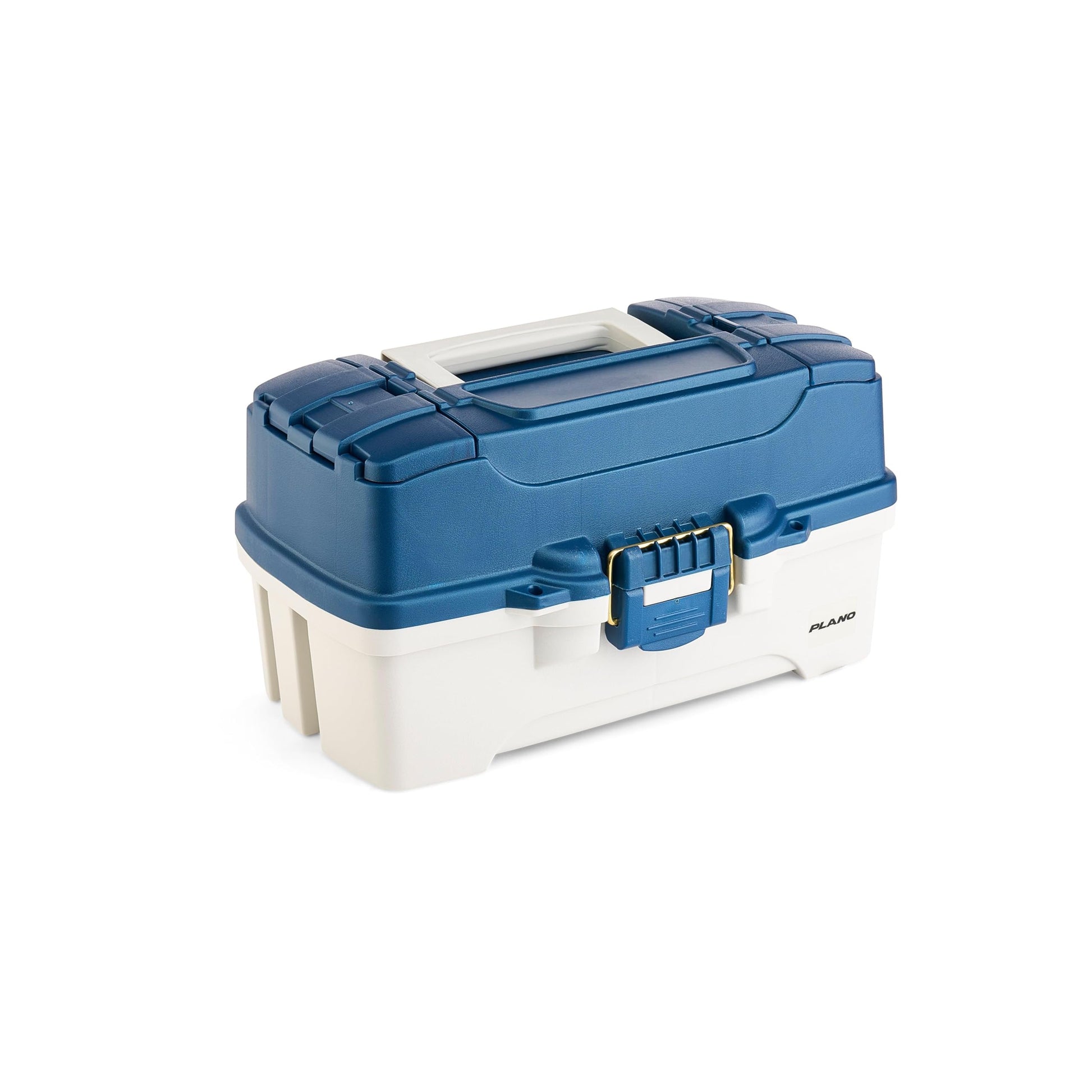 Plano Three-Tray Tackle Box, Blue/White, Rust-Proof Brass Latch, Top-Access Tray with Deep Storage