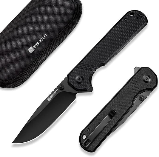 SENCUT Aetheris Pocket Knife, EDC Folding Knife with 3.68'' 9Cr18MoV Blade & Canvas Micarta Handle, Reversible Clip for Camping Hiking S24095-3(Black)