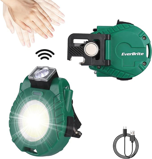 EverBrite COB Keychain Work Light, Mini Rechargeable Magnetic Keychain Light with Sensor Mode, Multifunctional Small Keychain Flashlights, Portable, Waterproof - for Camping, Hiking, 6 Modes, Green
