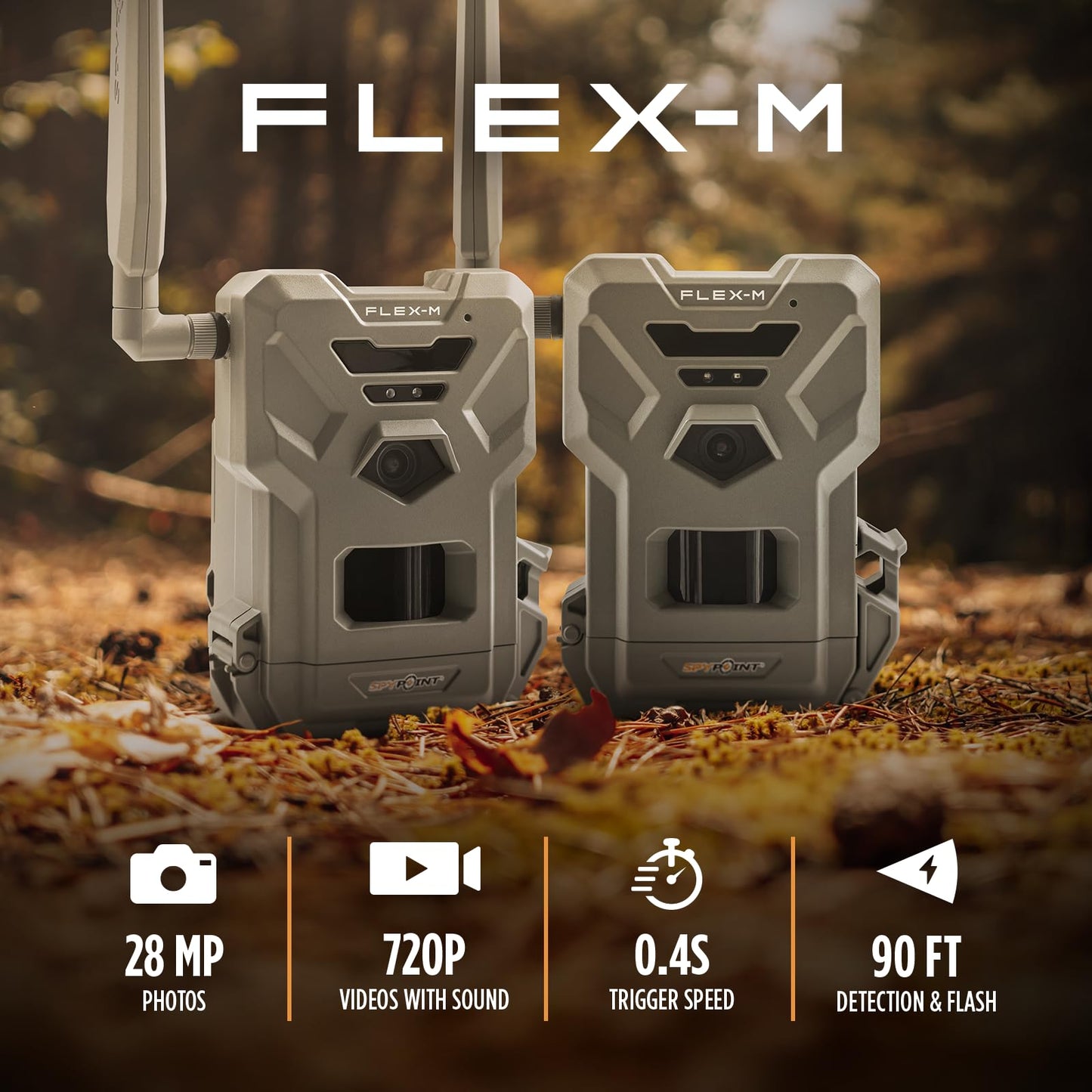SPYPOINT Flex-M Twin Pack Cellular Trail Cameras - Best Hunting Accessories, No WiFi Needed, GPS