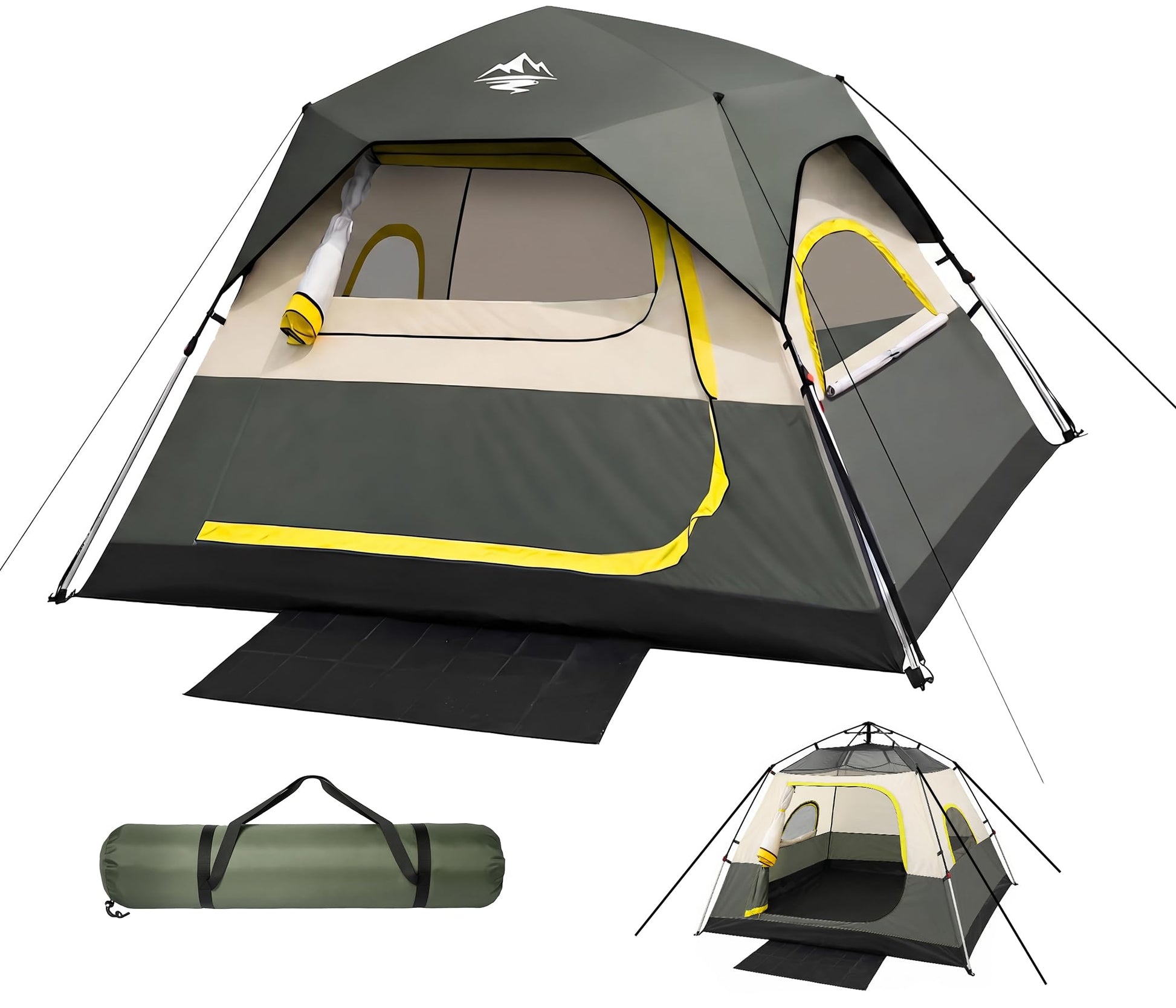 4 Person Instant Tents for Camping Setup in 50s, Cabin Tent with Rainfly