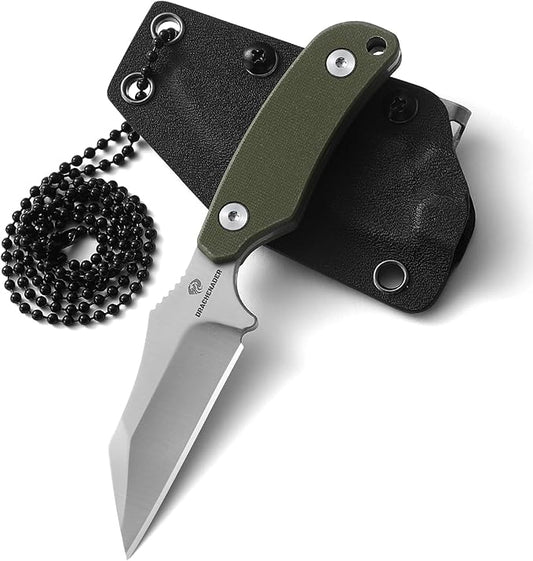 5.78" Mini Neck Knife with Sheath, 2.99" D2 Steel Blade Silver Full Tang EDC Small Wharncliffe Knife with G10 Handle for Men, Horizontal Carry