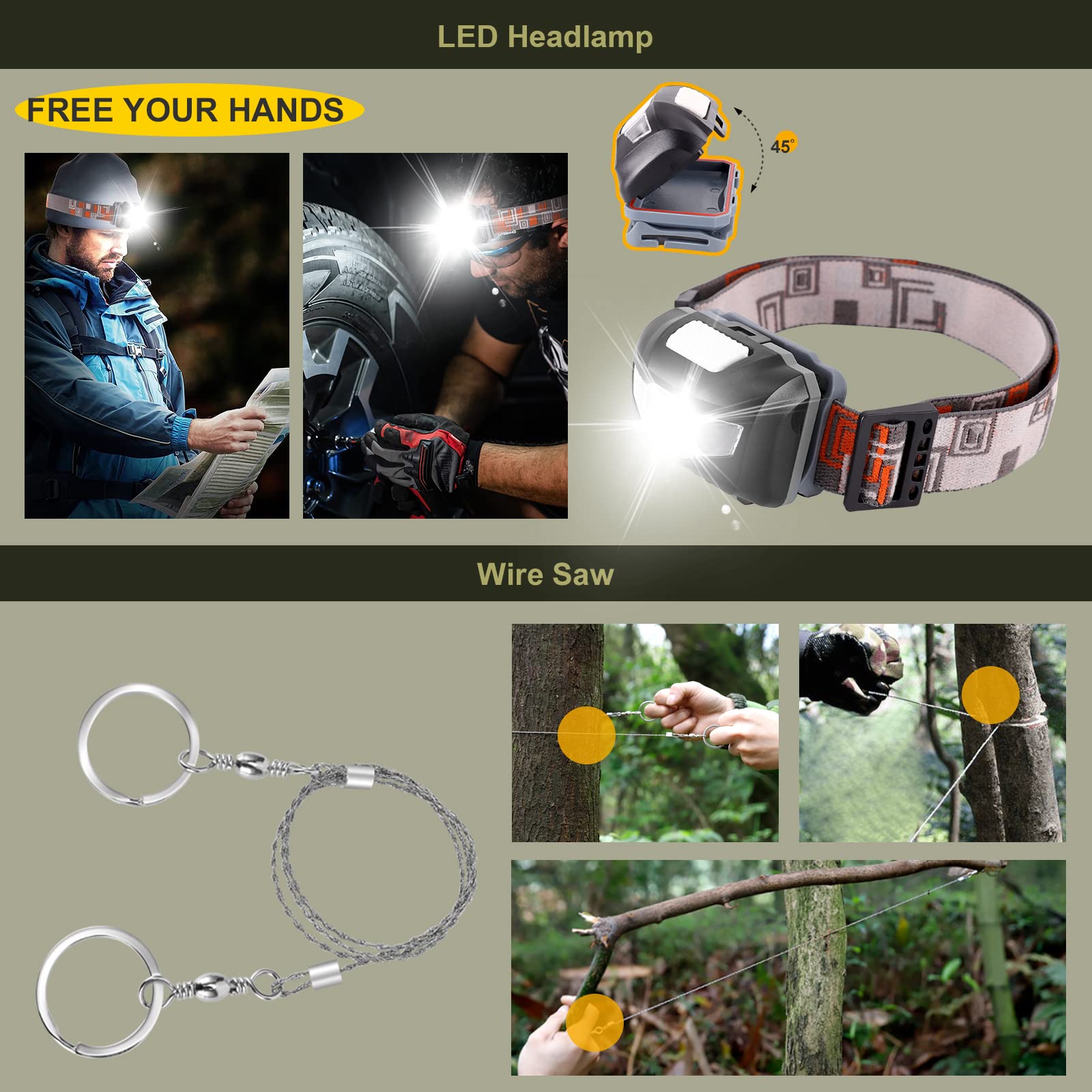 XUANLAN Emergency Survival Kit, Outdoor Survival Gear Tool with Survival Bracelet, Fire Starter