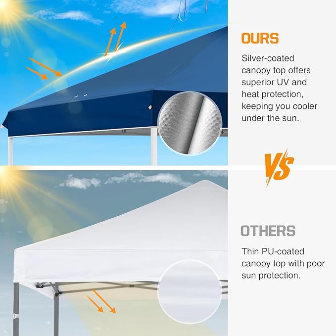 EAGLE PEAK Pop Up Canopy Tent with Wheeled Carry Bag, 8 Stakes, 4 Ropes, 4 Weight Bags, Easy Set Up Tent Canopy, 10x10 ft, 100sqft of Shade, Dark Blue