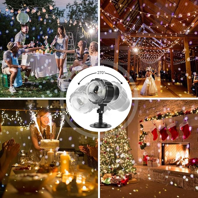 Elec3 Christmas Snowfall LED Projector Outdoor, Waterproof Rotating Snow Projection Snow Decorative Projector Lights with Timer, Remote for Halloween Party, Wedding, Garden, Xmas Decoration