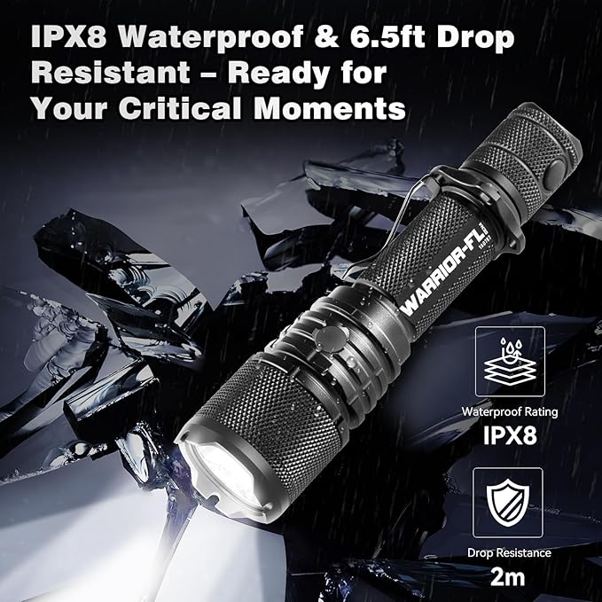 PowerTac Warrior G4-FL 4200LM Tactical Flashlight Rechargeable, High Lumen Light with Holster, Wide Beam, USB & Magnetic Dual Charging, Waterproof Handheld EDC LED Flashlights for Duty and Outdoor Use
