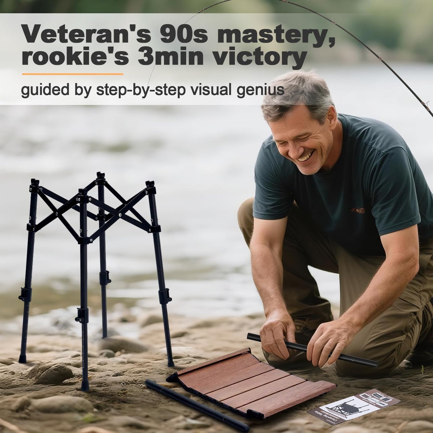 Odoland Portable Camping Table, Folding for Beach Outdoor Adjustable Height