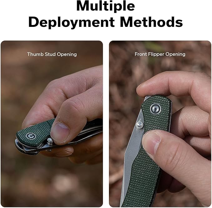 CIVIVI Clingman EDC Pocket Folding Knife with Titanium Reversible Clip, 2.99" Nitro-V Blade Micarta Handle Liner Lock Knife, Gift for Men Women C23065-4 (Green)