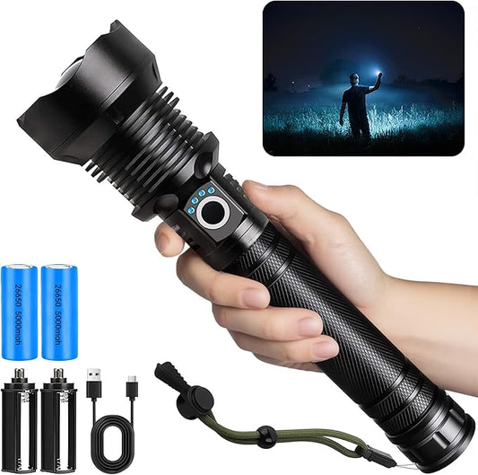 SheinRover Rechargeable LED Flashlights High Lumens, Super Bright Handheld Flashlight with 5 Modes Zoomable, Tactical Waterproof Flash Light Battery Powered for Home, Camping, Emergencies