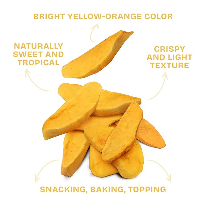 Drybox Freeze Dried Mangos Sliced | 100% Natural Fruit | Freeze Dried Mango Source | No Sugar & Additives | Healthy Snack & Topping for Beverages or Recipes | Non-GMO, Vegan, Gluten Free, 0.56 oz 4 pack