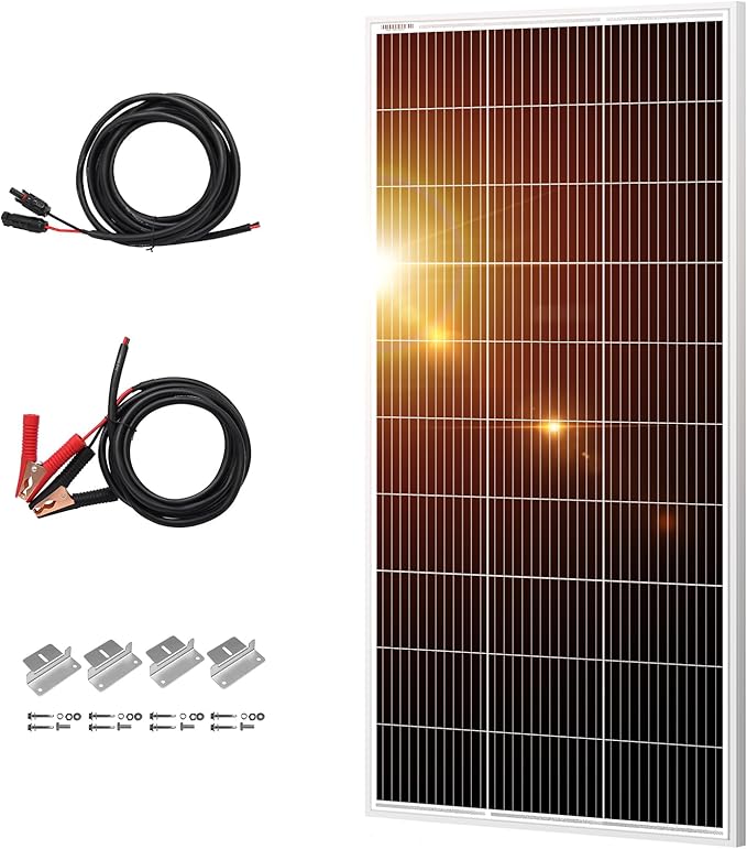 DOKIO 200W Solar Panel Kit 9-Busbar Monocrystalline with Aluminum Frame and MC4, Mounting Brackets, Alligator Clips & 5m Cable for RV, Boat, Roof, Cabin, Off-Grid (Controller Required)