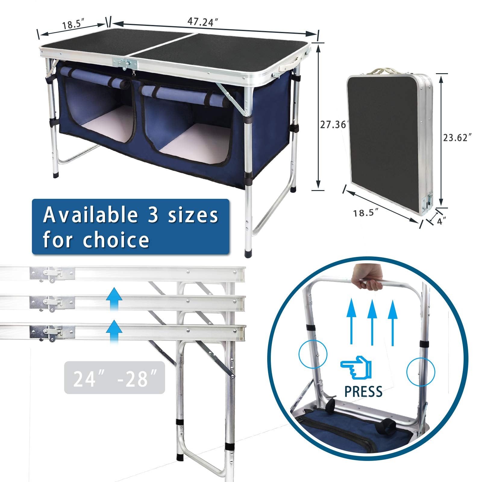 CampLand Outdoor Folding CampingTable with Aluminum Lightweight Height Adjustable with Storage