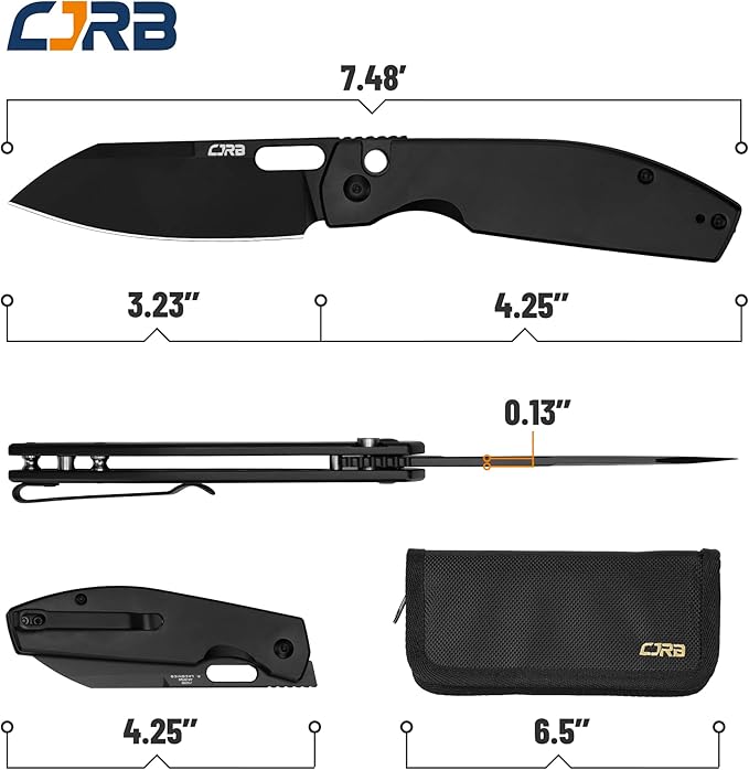 CJRB Pocket EDC Knife Ekko(J1929) Button Lock Small Folding Knife AR-RPM9 Steel Blade and Black PVD Stainless Steel Handle Outdoor for Men Women