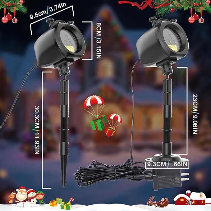 Halloween Christmas Laser Lights Projector Outdoor with 4 Dynamic Slides, 2-in-1 Moving RGB Firefly Laser Lights with Remote,Timer, Landscape Holiday Porjector for Window Wall Xmas Decor