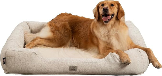Furry's Paradise Foam Cuddler Waterproof Bolster Pet Bed with Reversible Cushion, Recycled Fibers and Non-Slip Bottom. (Brown Marble, Orthopedic Large)