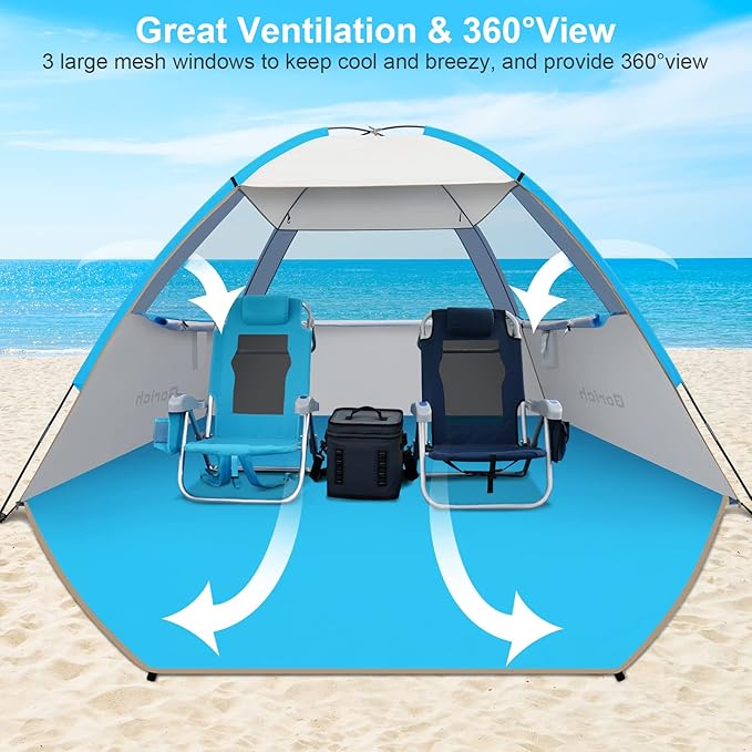 Gorich Beach Tent Sun Shelter for 3/4-5/6-7/8-10 Person with UPF 50ï¼?UV Protection, Lightweight & Easy Setup Beach Shade Canopy, Portable Beach Shade Tent Beach Cabana