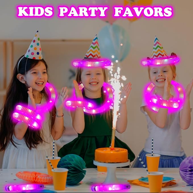 24 PCS Pink Glow Sticks Party Favors for Kids, Light Up Necklaces Bracelets Accessories for Toddlers,Halloween Birthday Party Basket Goodie Bag Stuffers Fillers,Treats Prizes Toys Gifts for Boys Girls