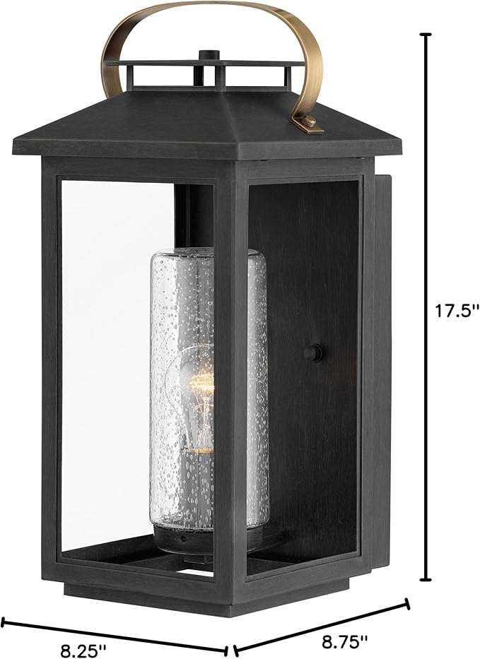 Hinkley Atwater Medium Wall Mount Outdoor Lantern - Anti-Fade, Clear Seedy Glass, Composite, LED Included - Black Finish