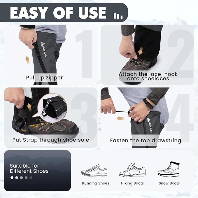 Hikenture Hiking Gaiters with Upgraded Zipper, Gaiters for Hiking Waterproof, Lightweight Leg Shoe Gaiters for Men Women