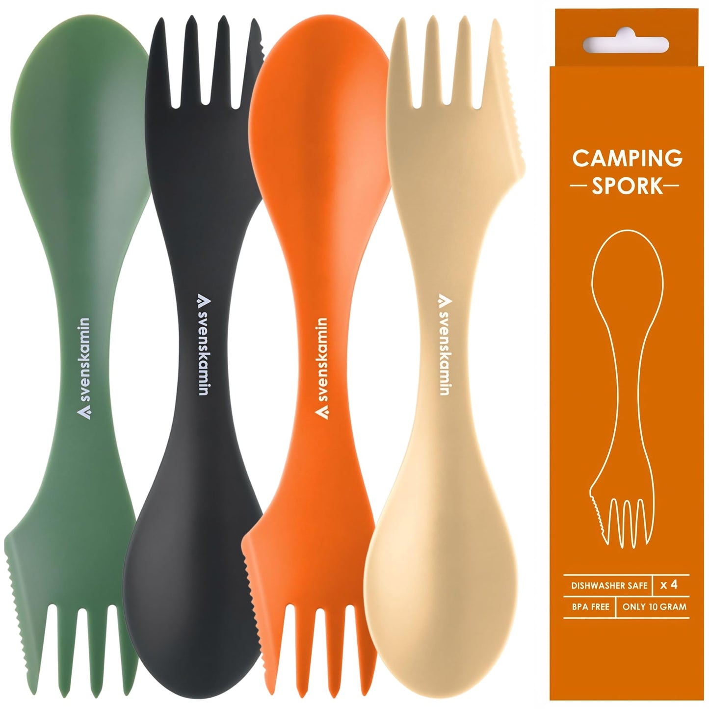 Reusable Camping Spork Set 4-Pack - 3-in-1 Travel Sporks, Lightweight Durable Utensils & Silverware