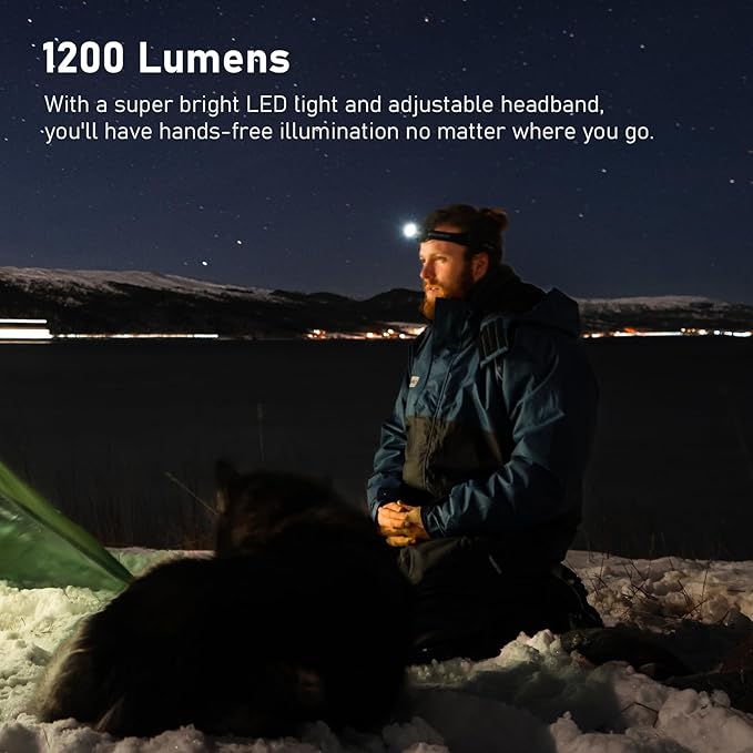 Headlamp, 1200 High Lumens Head Lamp for Adults, Waterproof and Impact Resistant, Adjustable and Comfortable Headband, Golden,Gifts for Family,Friend