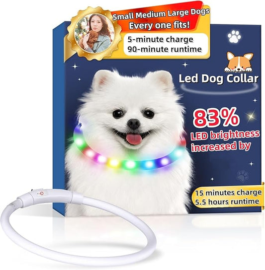 Led Dog Collar【LED Brightness Increased by 83%】 OGURIYA USB-C Rechargeable Dog Necklace Light, Pet Safety Collar Makes Your Beloved Dogs Be Seen at Night for Small Medium Dogs 19.7in Length(50CM)