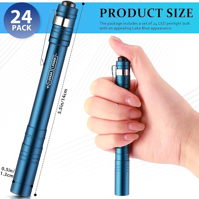24 Pack Mini Pen Flashlights Bulk LED Pen Lights Aluminum Pocket Flashlights with Clips Small Handheld Torches Gifts for Camping Hiking Emergency Outdoor (Navy Blue)