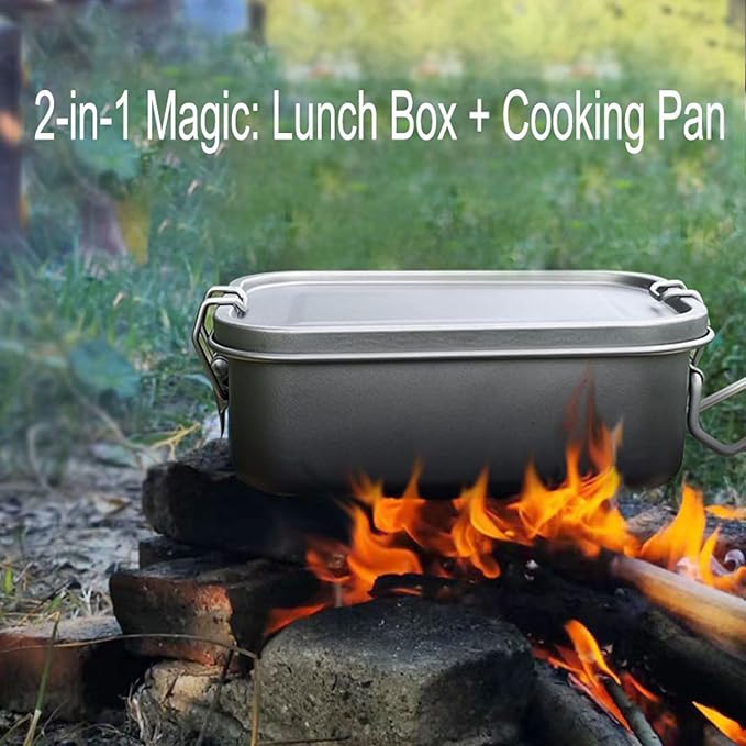 800ml Titanium Lunch Box with Leak-Proof Lid Camping Cookware Lightweight Outdoor Cooking Pan for Backpacking Hiking Picnic & Travel RT038T (without handle)