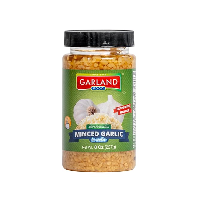 Garland Food Minced Garlic in Water 8 oz ??Made in the USA - Minced Garlic in Jar for Fresh Flavor, Time-Saving Prep, and Versatile Uses in Every Dish