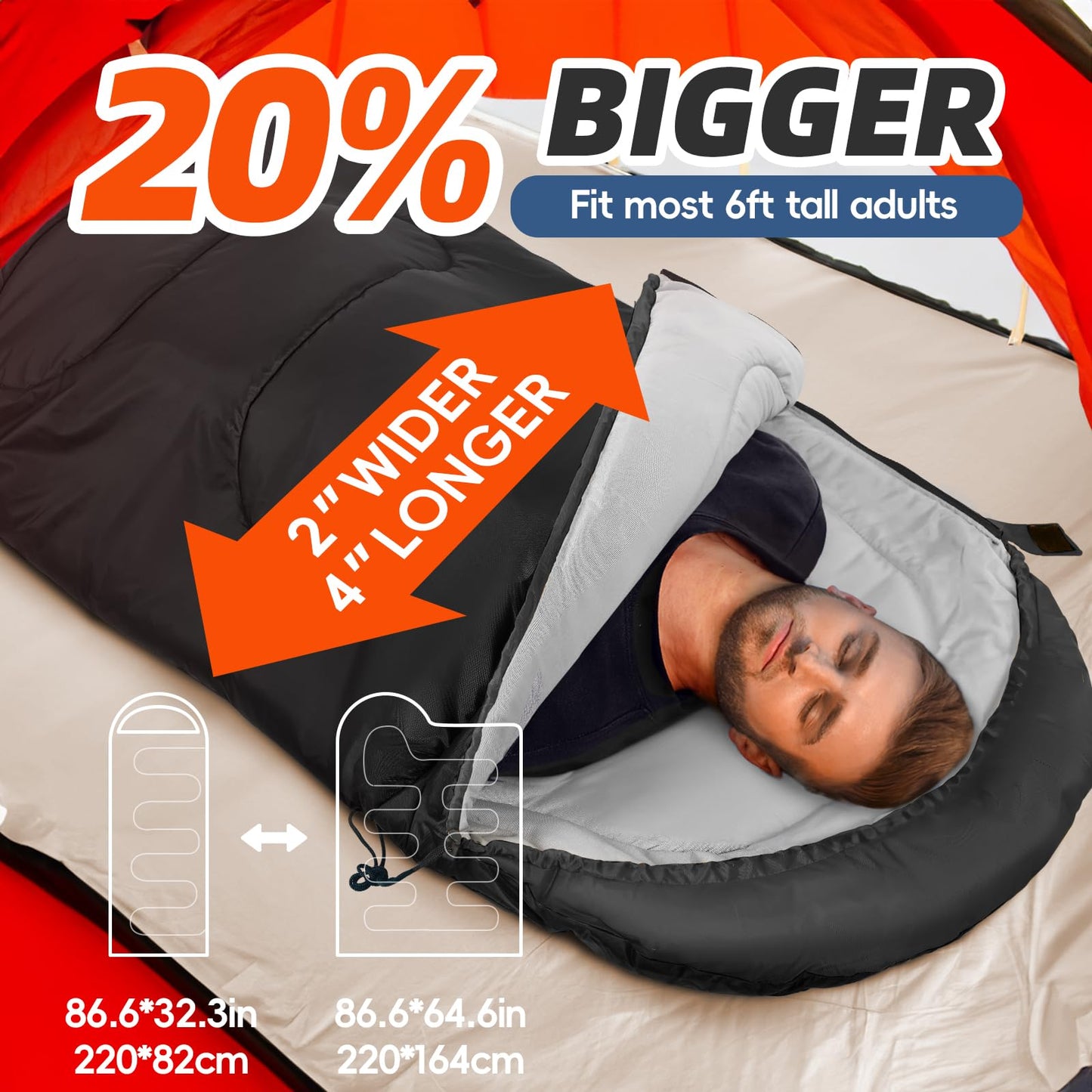 MEREZA Sleeping Bags XL for Adults Mens Large Wide Sleeping Bag for Camping & Backpacking Big and